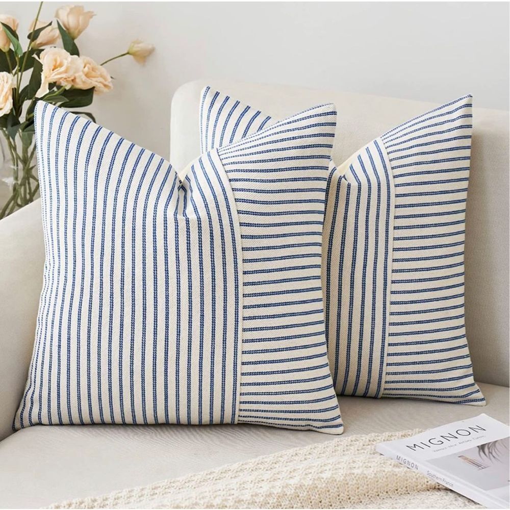 MIULEE Farmhouse Pillow Covers 20” Pk of 2 Striped Linen Accent